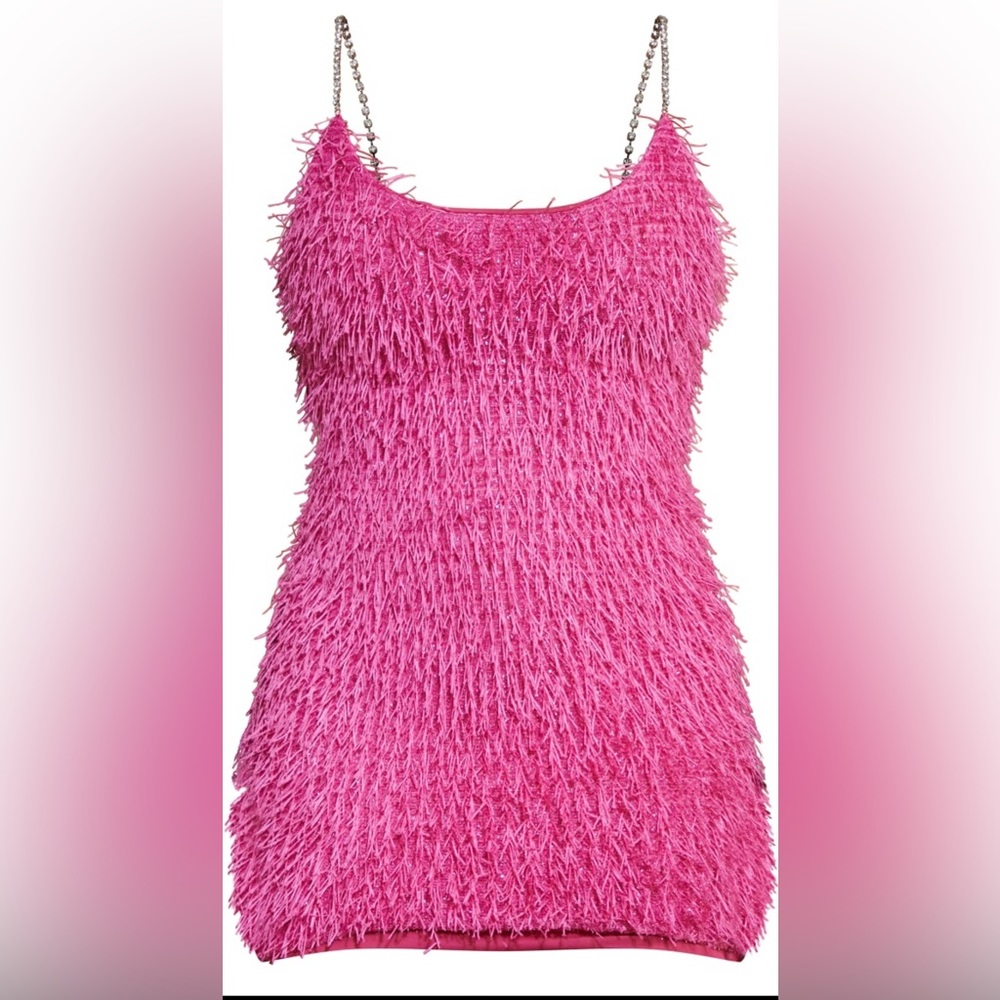 Hot pink glitter textured body on dress with diamond straps